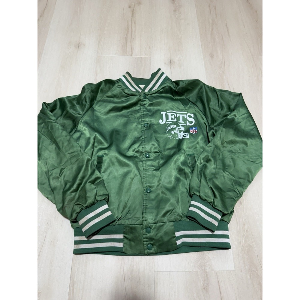 Vintage New York Jets Jacket Satin Green Chalk Line Bomber Men's Medium 70s-80s